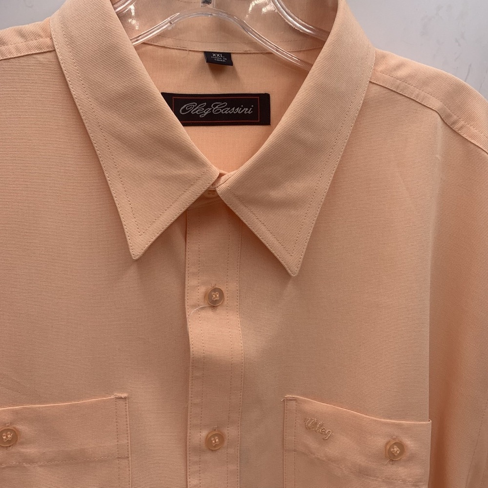 Oleg Cassini Shirt Mens XXL Peach Orange Button Up Cotton Rayon Long Sleeve NWT